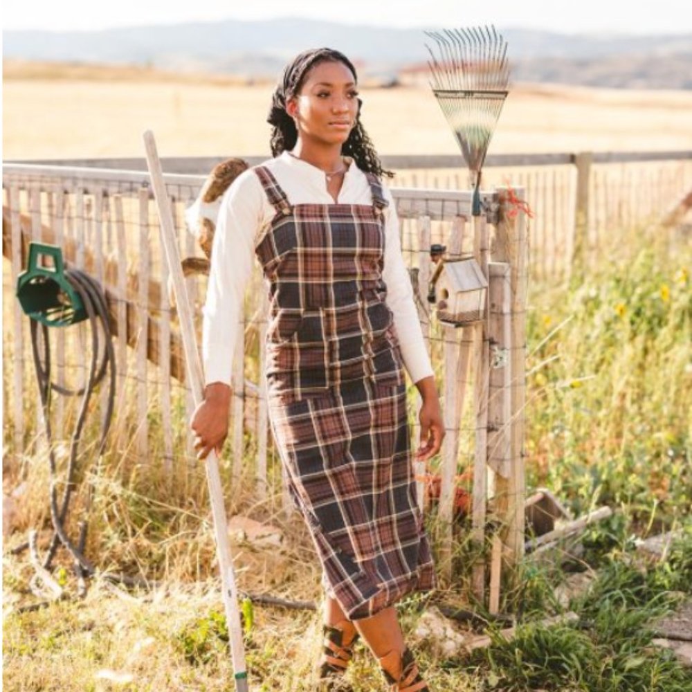 Revivall Clothing - Handmade in Montana - Long Jumper in Log Cabin Plaid - Small